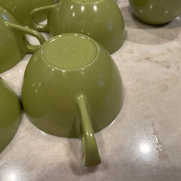 Melmac melamine coffee or tea set with cream and sugar  avocado green. Retro - Picture 9 of 12